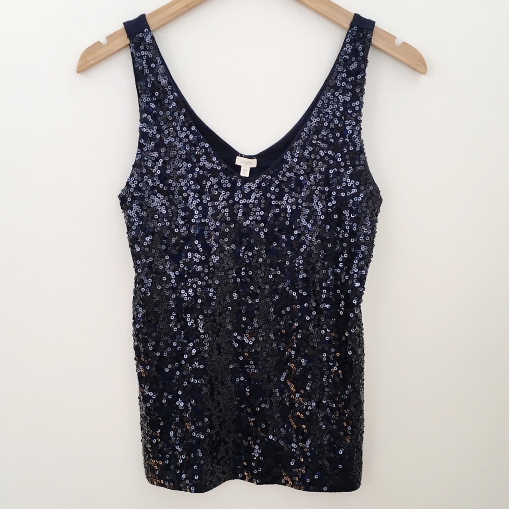 J. Crew Sequin Tank Top Navy Extra Small